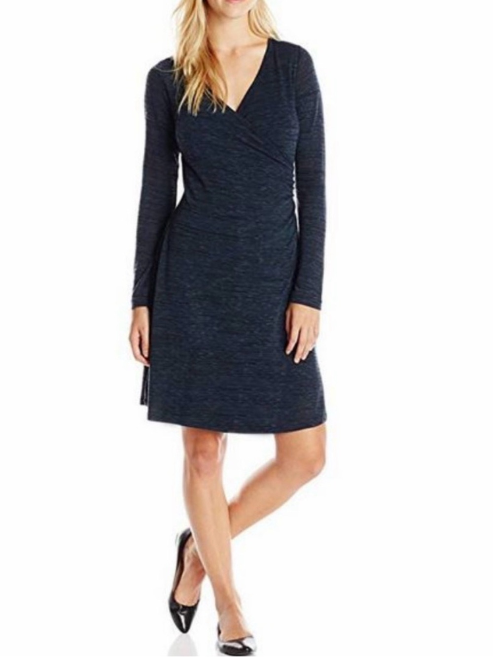 Prana Navy Wrap-Style Long Sleeve Dress